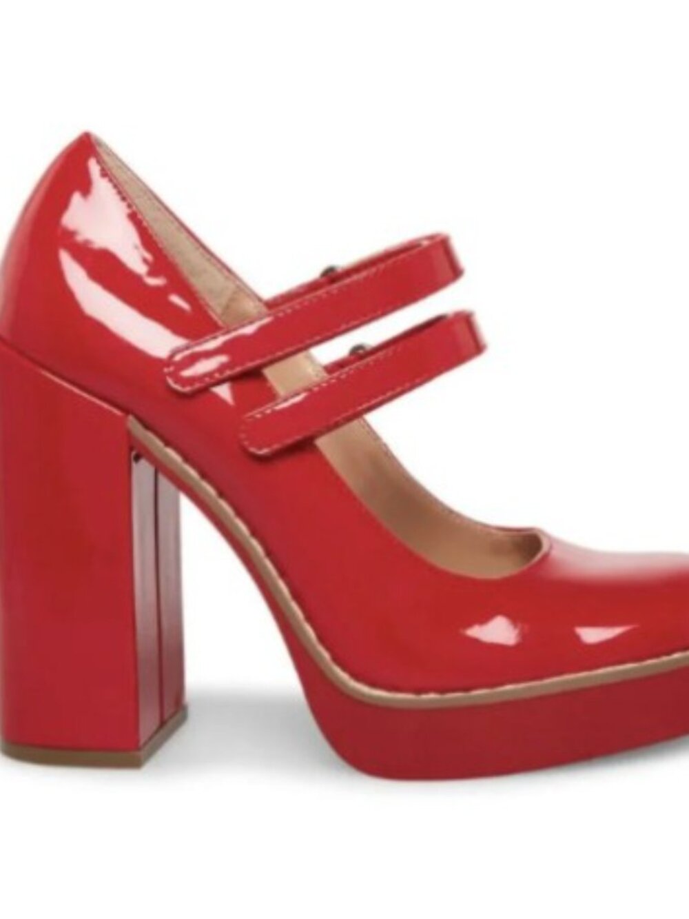 Red Patent Women's Red Platform Heels Mary Jane Cherry Vegan - Picture 6 of 8